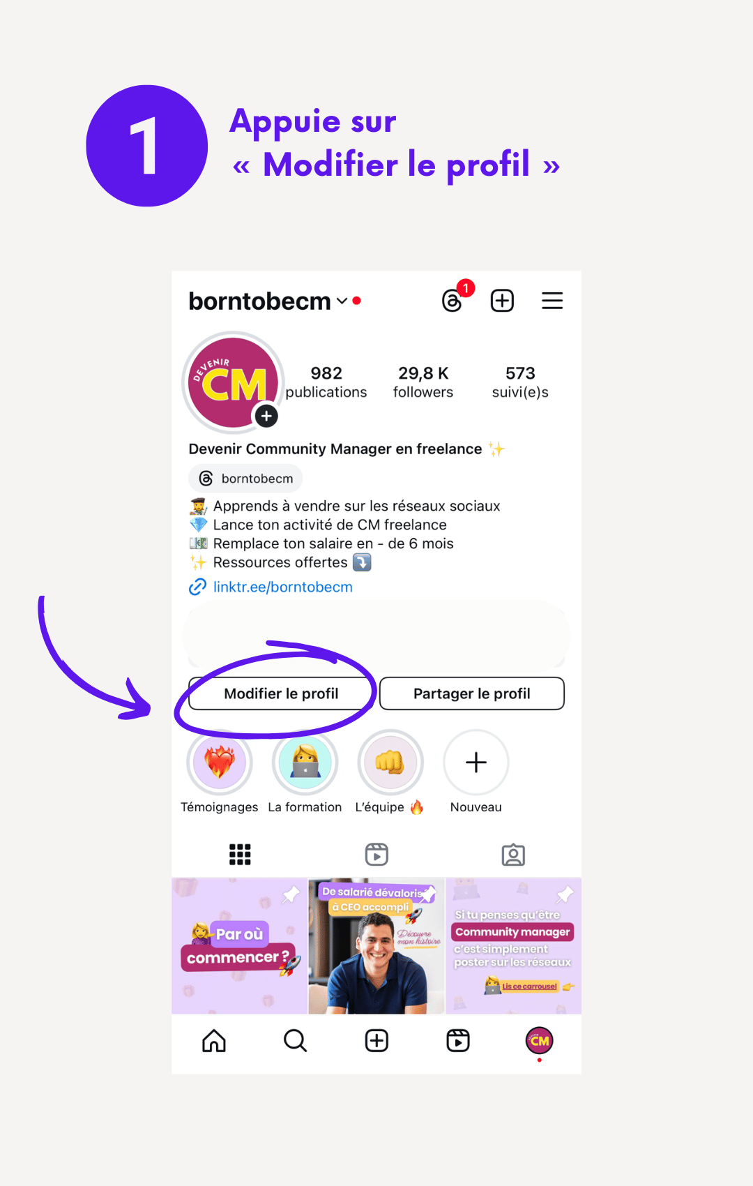 Tuto modifier bio Insta 1