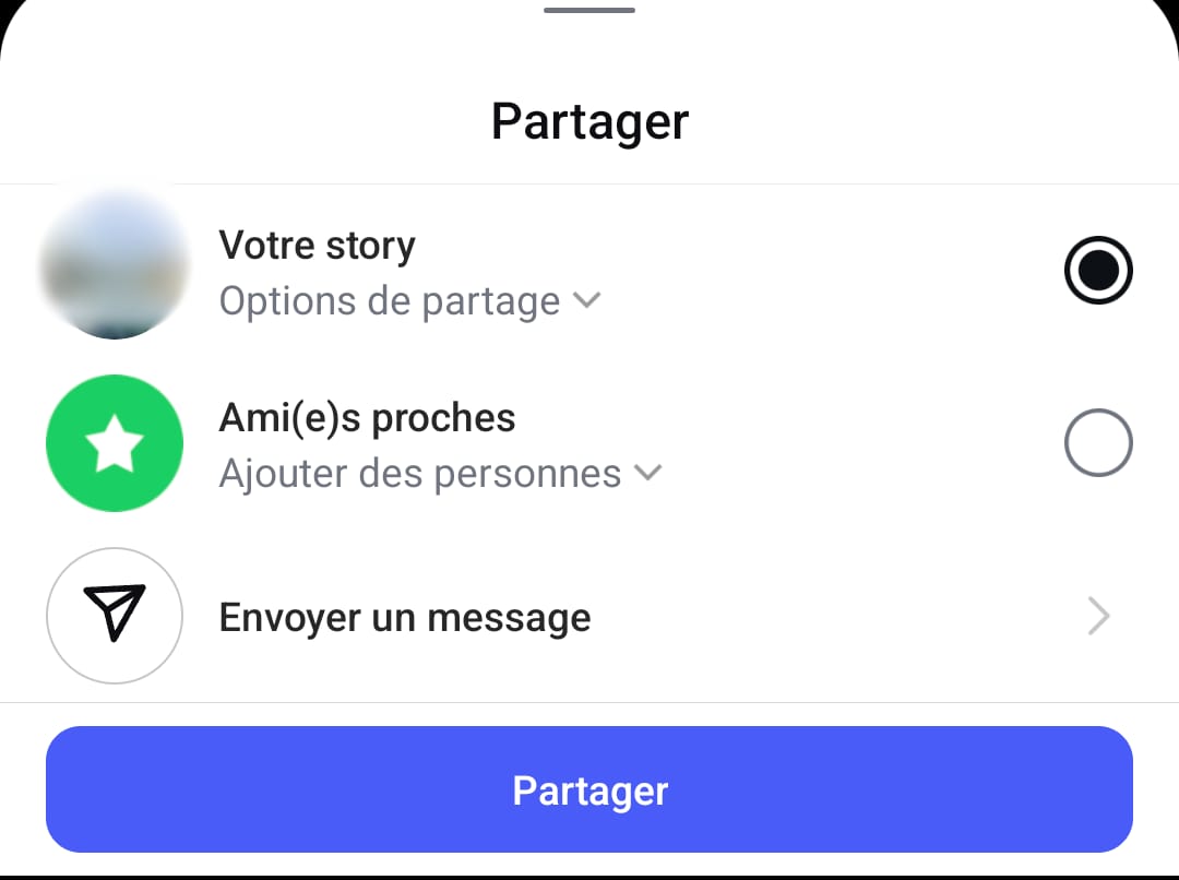 Partager story Instagram sur Facebook